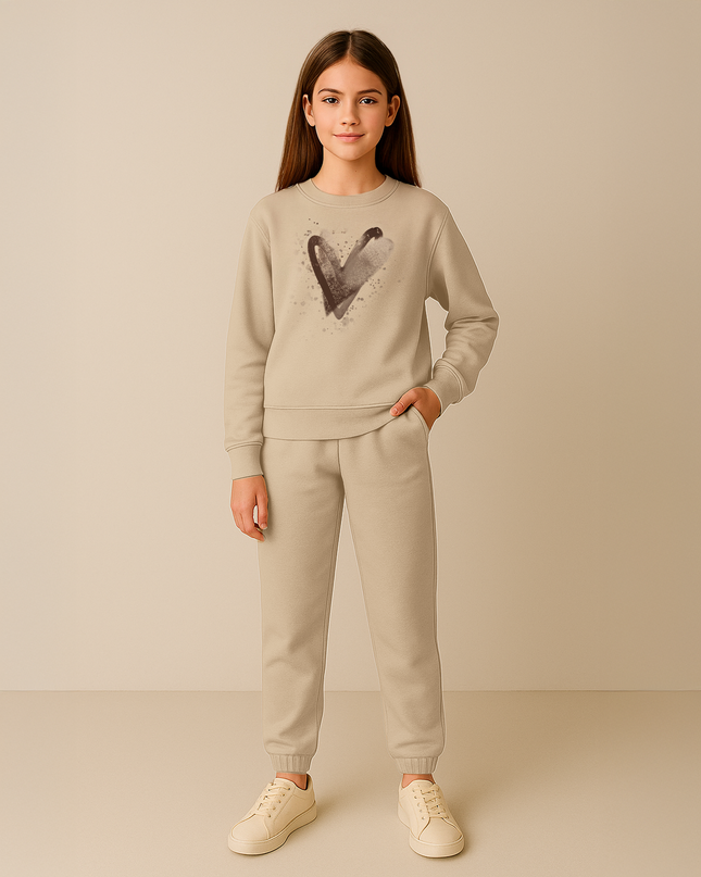 Brown Scatter Hearts Printed Sweatshirt Tracksuit Kids