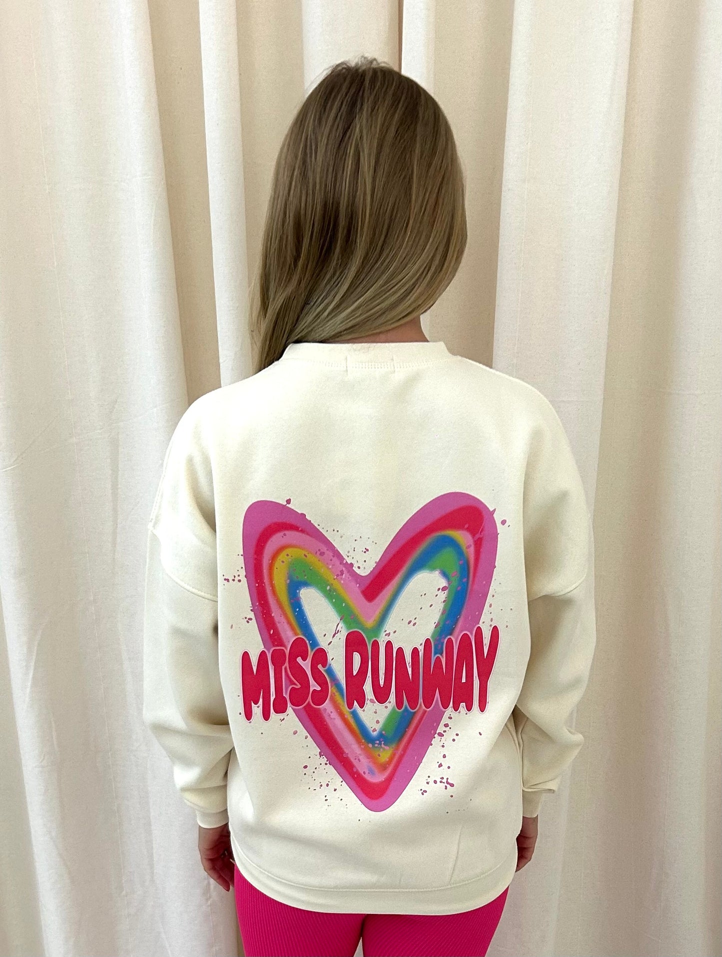 Miss Runway Multicolour Heart Graffiti Sweatshirt Cream