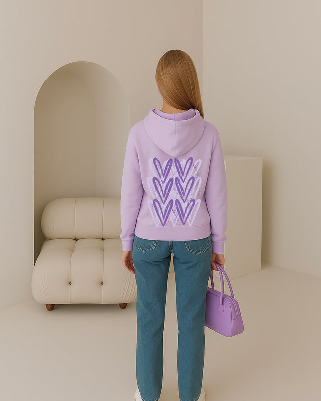 Lilac Heart Printed Hoodie