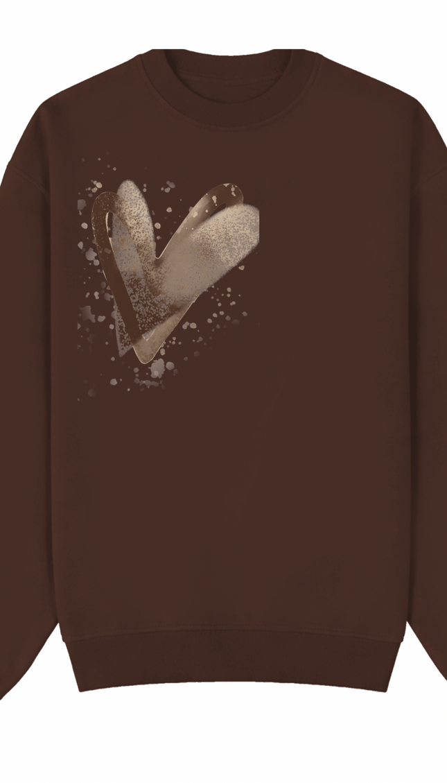 Brown Scatter Heart Printed Sweatshirt – image 6