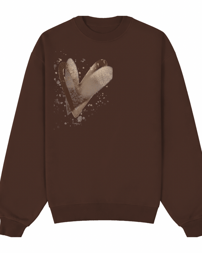 Brown Scatter Heart Printed Sweatshirt Kids