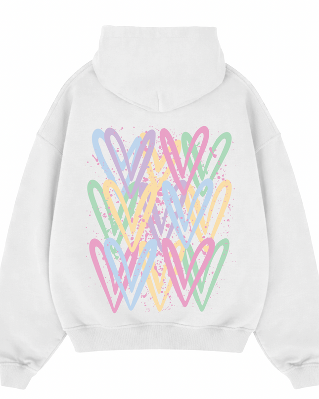 Pastel Heart Printed Hoodie Kids
