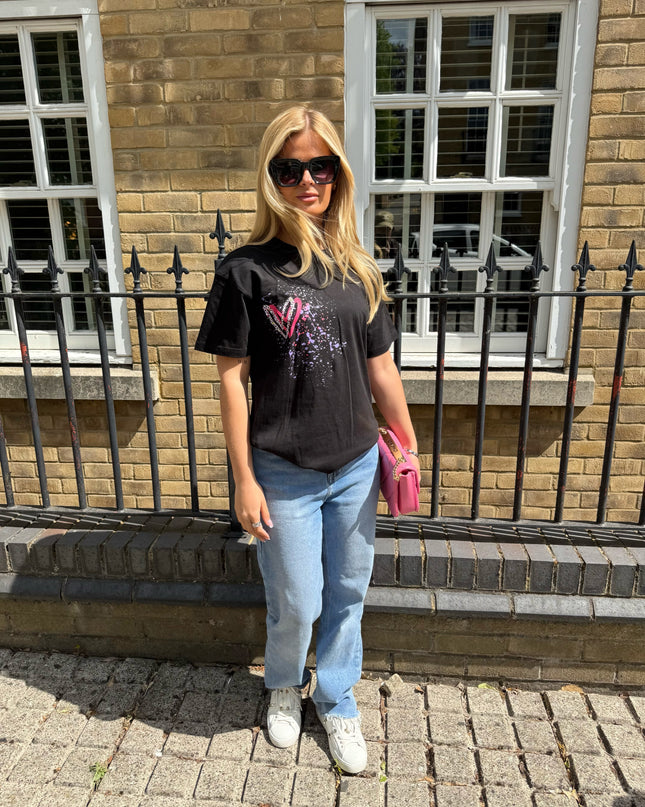 Multicoloured Leopard Print Heart Printed T-shirt Adult