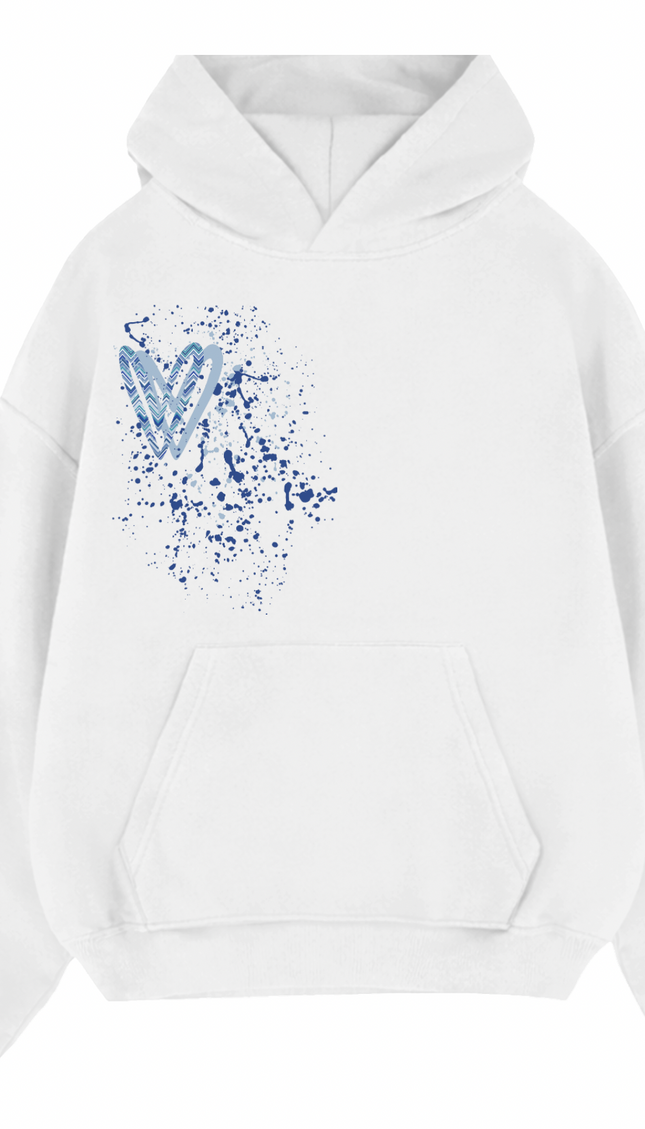 Blue Zig Zag Heart Printed Hoodie – image 8