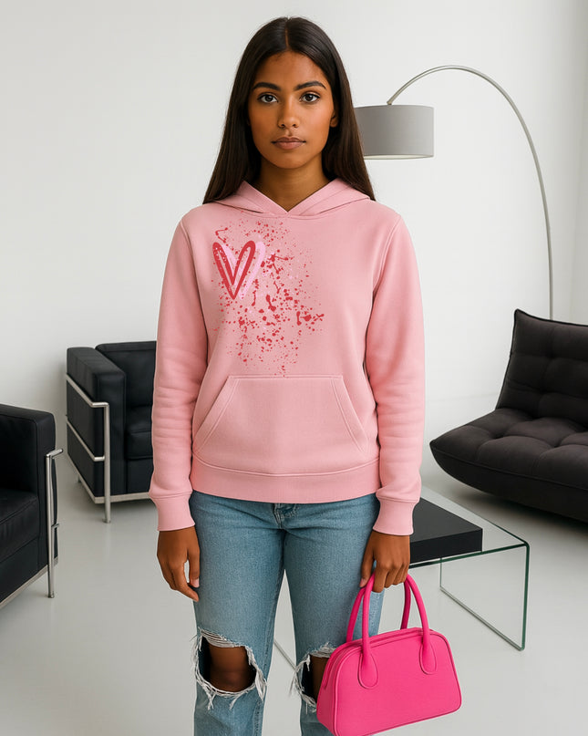 Pink/Red Heart Printed Hoodie
