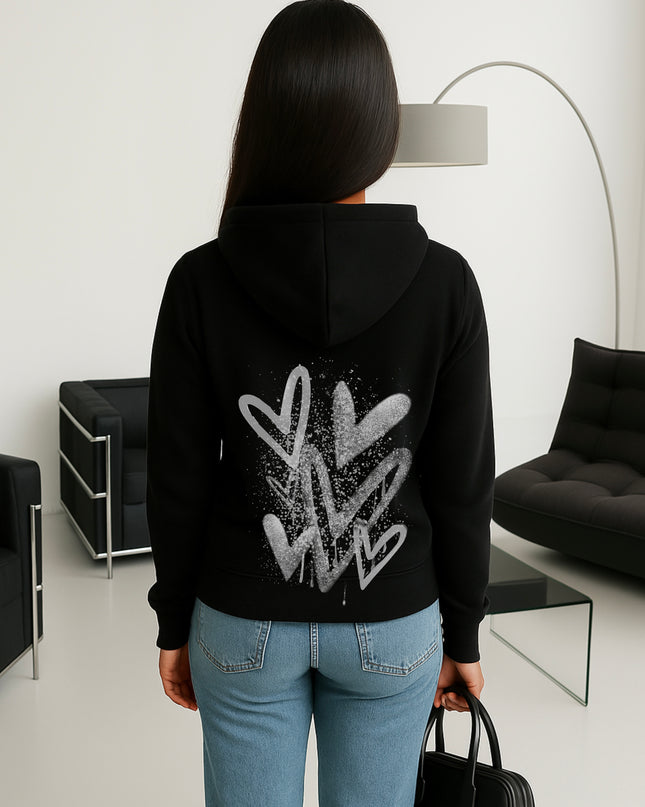 Grey Scatter Hearts Printed Hoodie