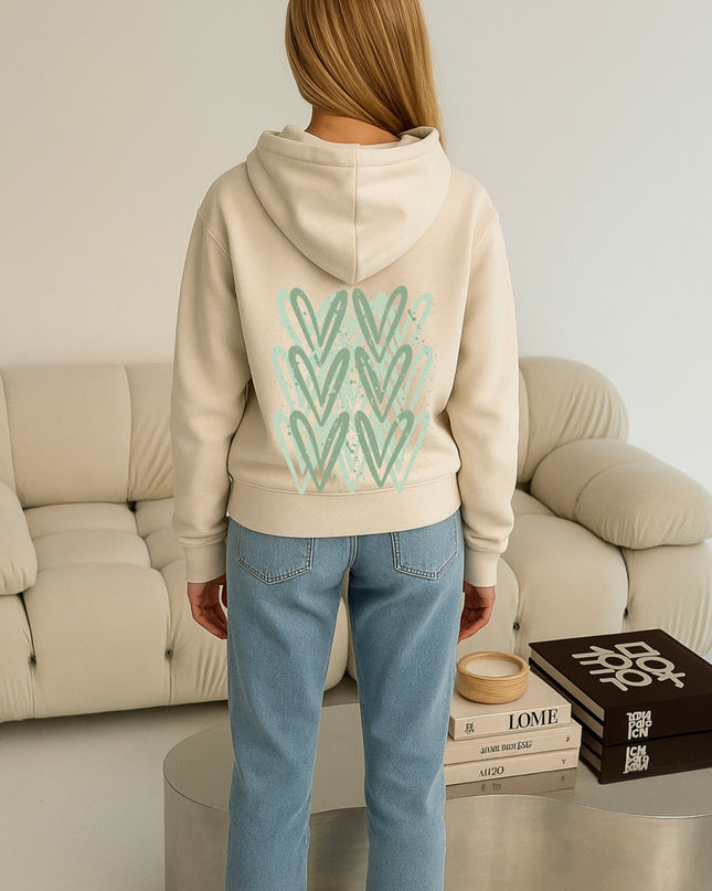 Sage Green Heart Printed Hoodie