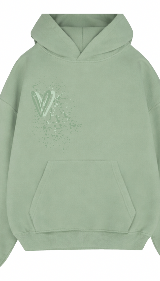 Sage Green Heart Printed Hoodie by Miss Runway – image 2