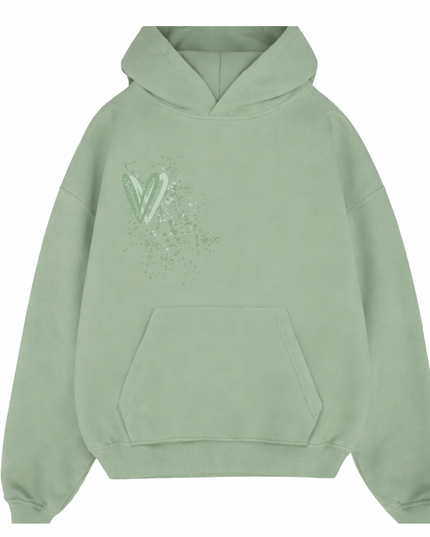 Sage Green Heart Printed Hoodie Adults
