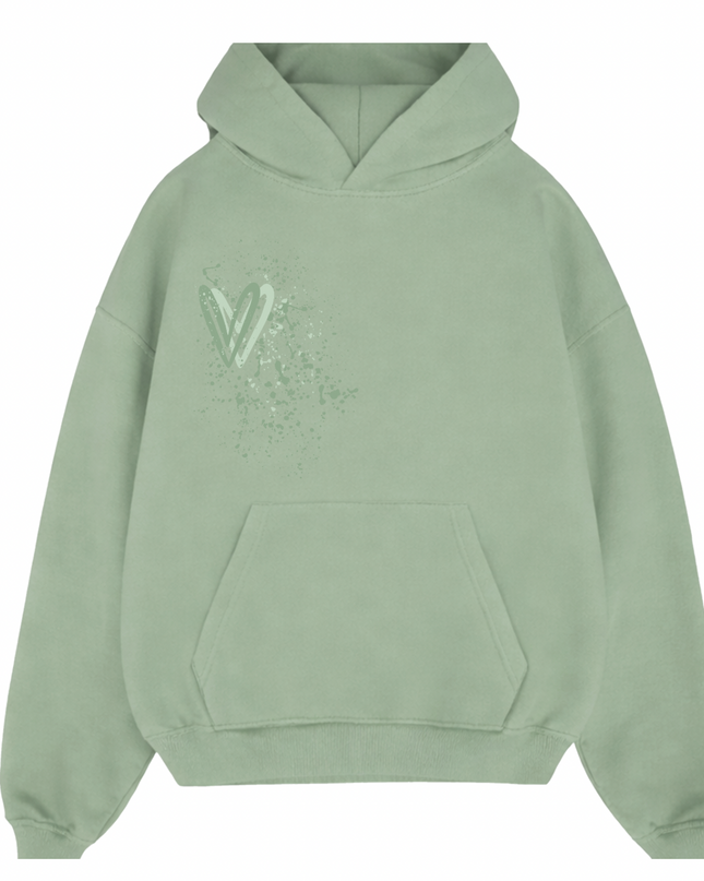 Sage Green Heart Printed Hoodie Adults
