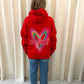 Miss Runway Multicoloured Heart Graffiti Ruched Hoodie Red