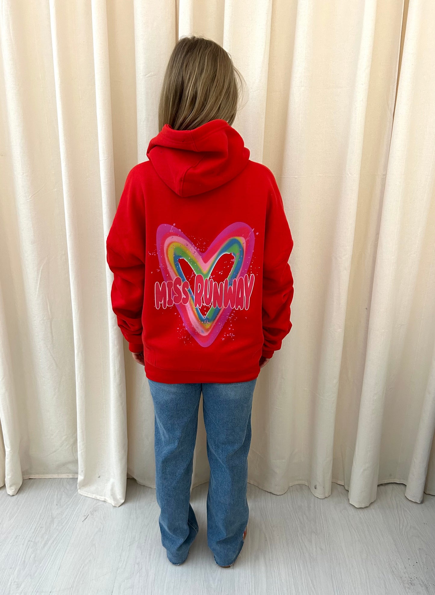 Miss Runway Multicoloured Heart Graffiti Ruched Hoodie Red