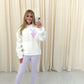 Miss Runway Pastel Heart Graffiti Ruched Hoodie And Legging Set White