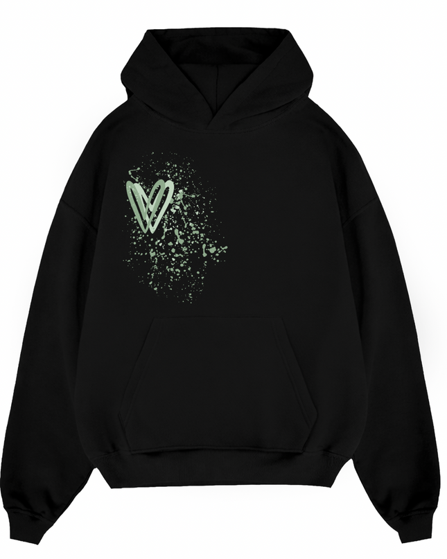 Sage Green Heart Printed Hoodie Kids
