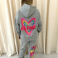 Miss Runway Multicolour Heart Graffiti Hooded Tracksuit Grey