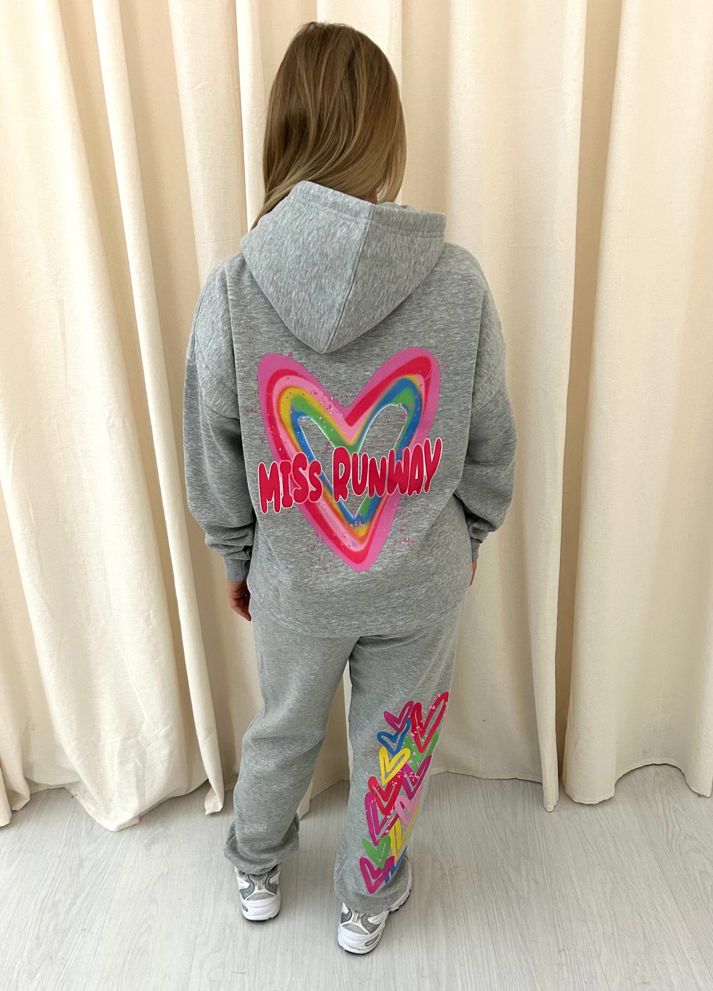 Miss Runway Multicolour Heart Graffiti Hooded Tracksuit Grey