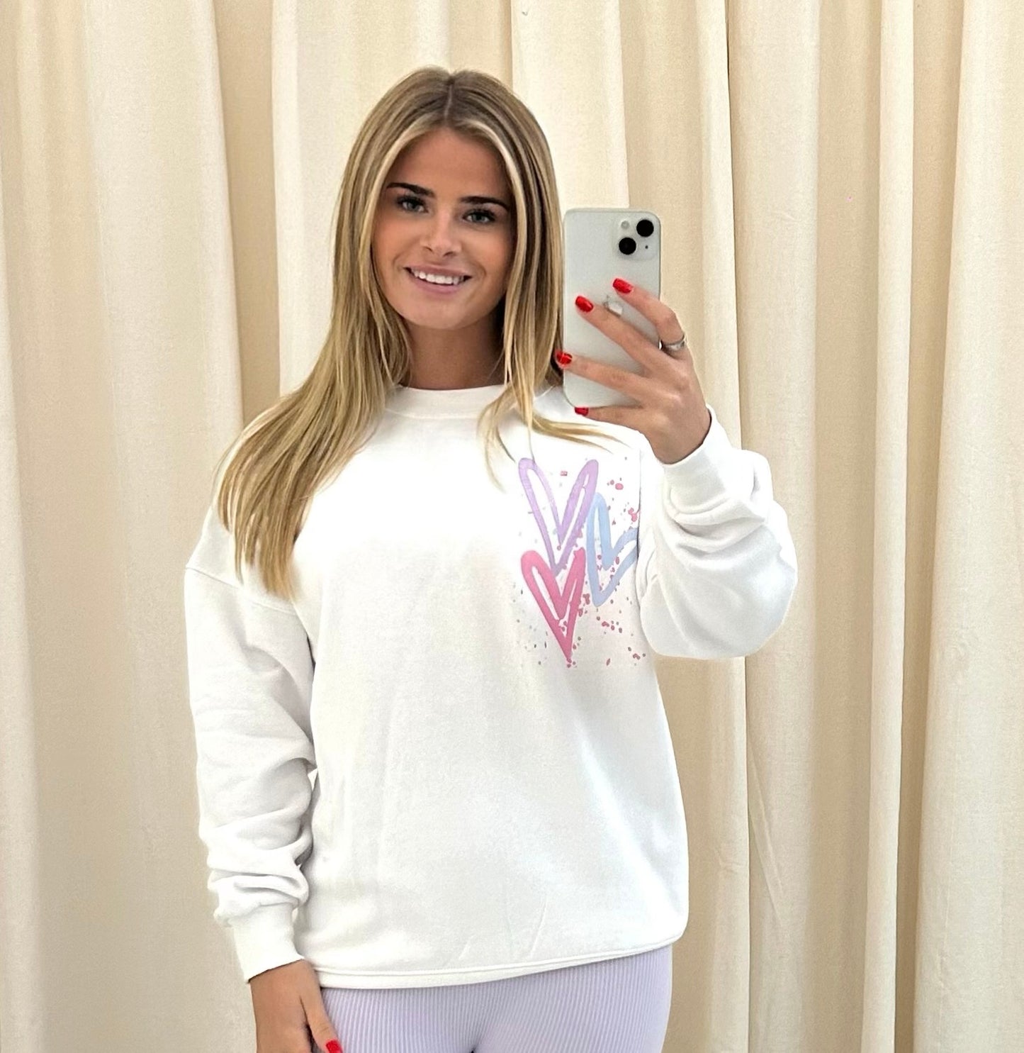 Miss Runway Pastel Heart Graffiti Sweatshirt White