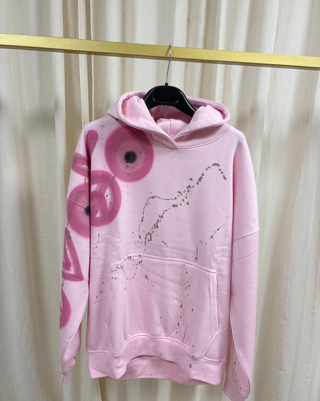 Evil Eye, Peace Spray Painted Pink Hoodie Adults