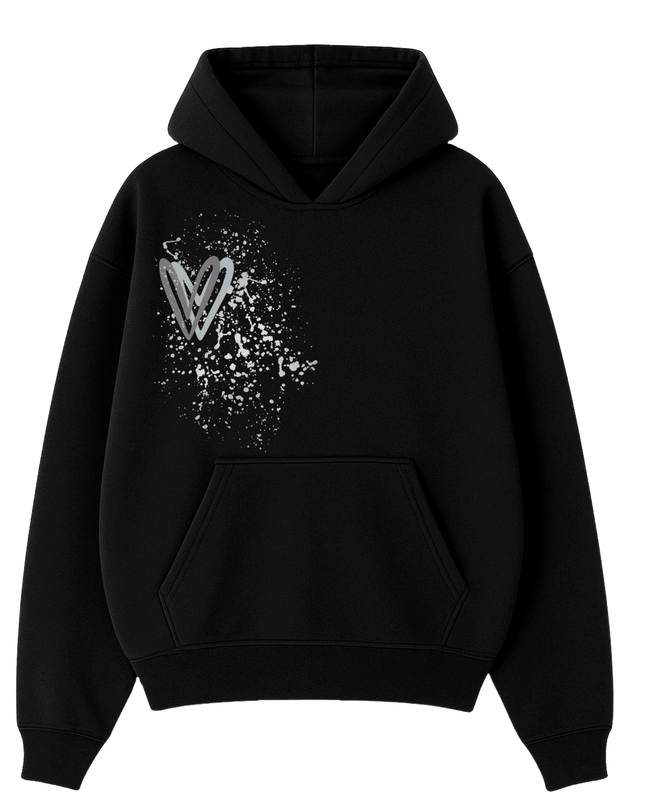 Grey Heart Printed Hoodie Adults