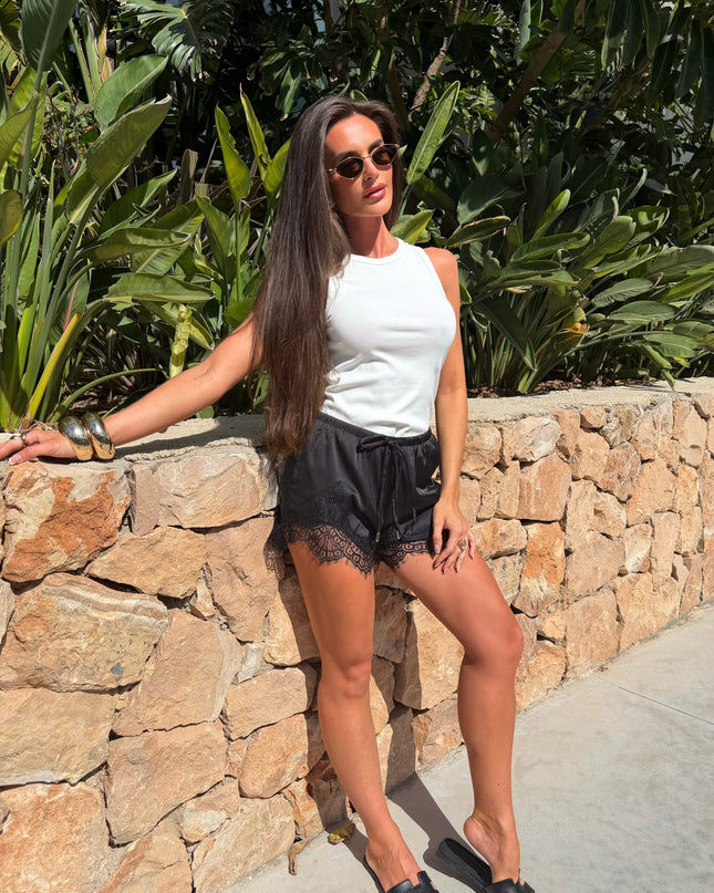 Satin Shorts With Lace Edge Black (Pre order 30th July)