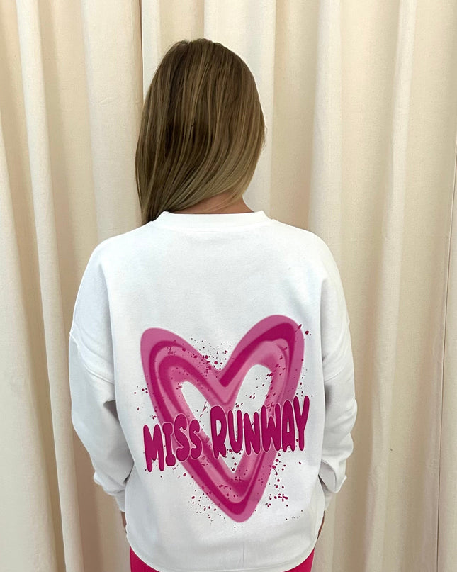 Miss Runway Pink Heart Printed Sweatshirt Adults