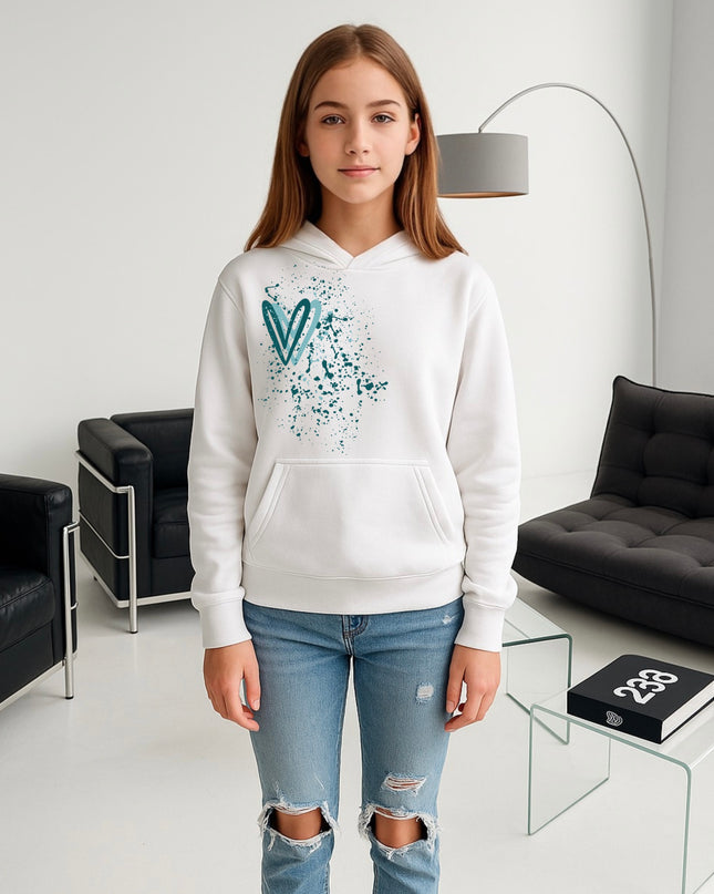 Teal Heart Printed Hoodie