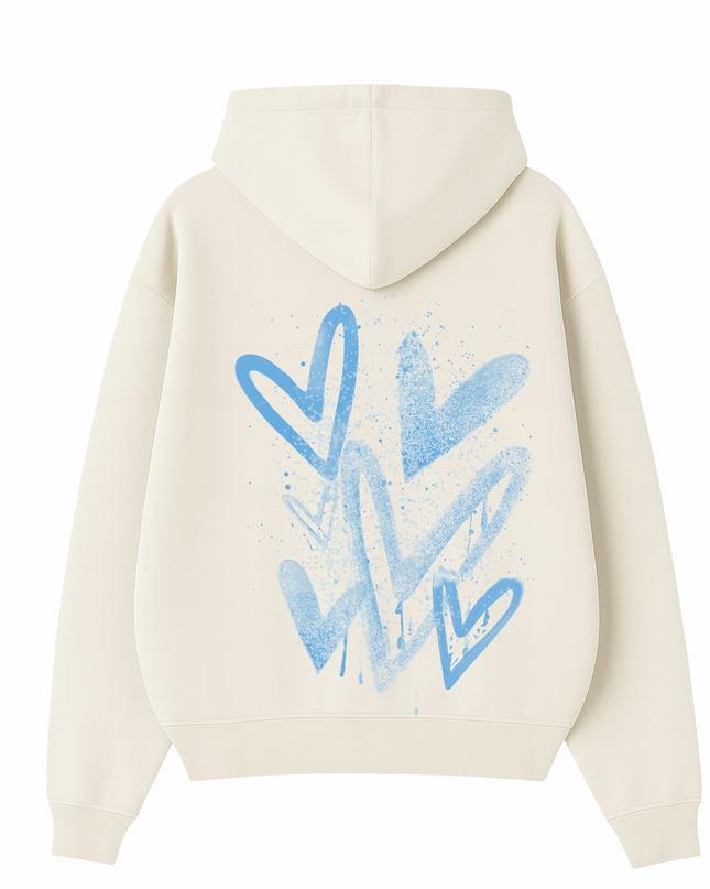 Blue Scatter Heart Printed  Hoodie Kids