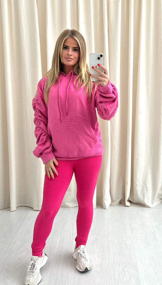 Ruched Hoodie Hot Pink