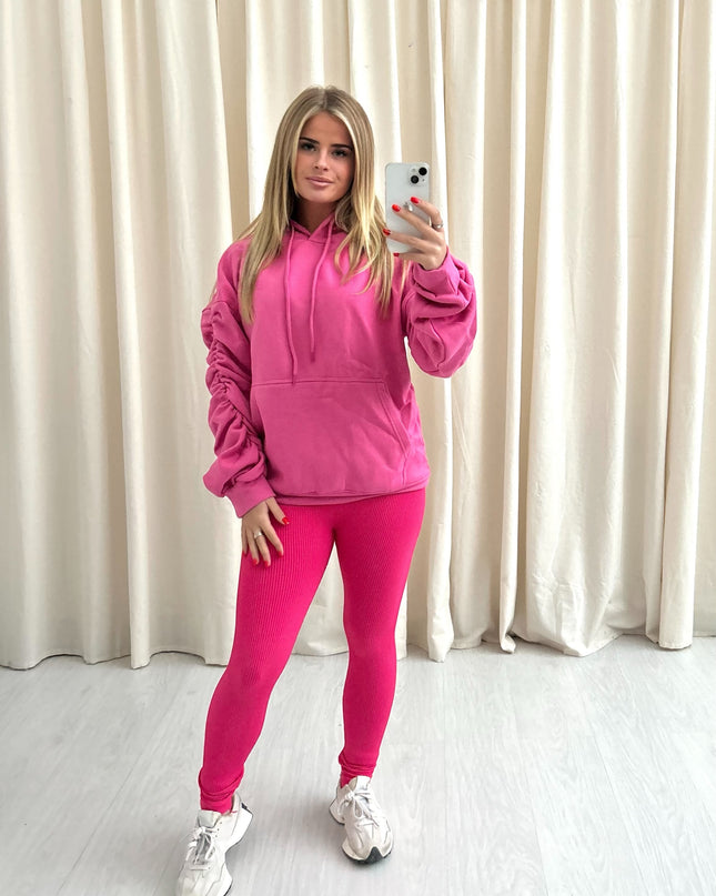 Ruched Hoodie Hot Pink