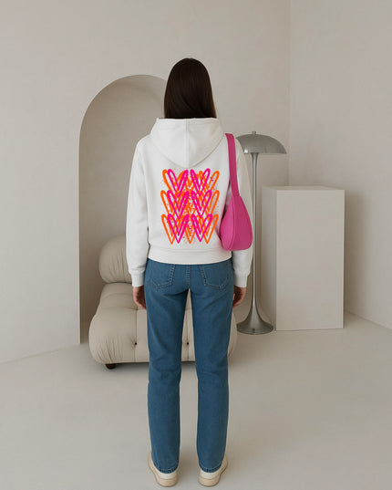 Neon Pink And Orange Heart Printed Hoodie