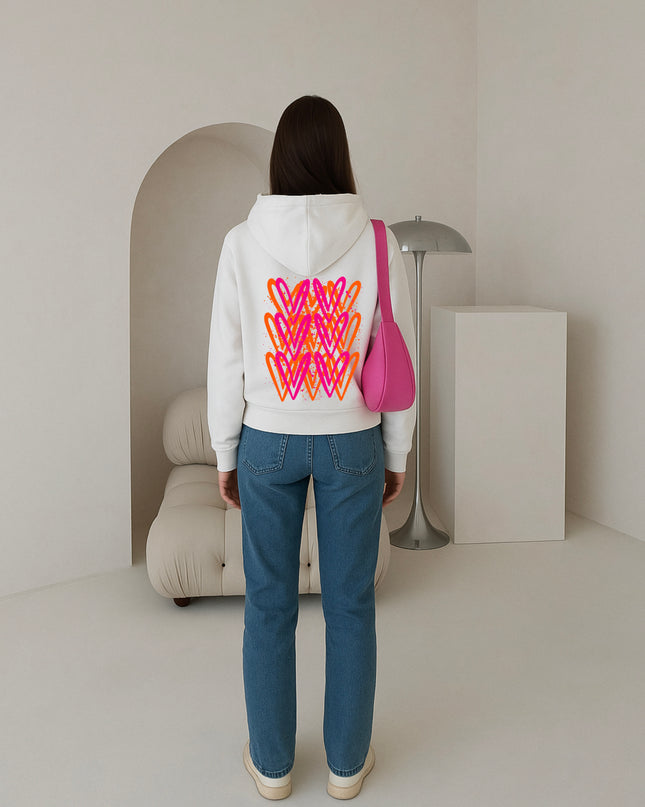 Neon Pink And Orange Heart Printed Hoodie