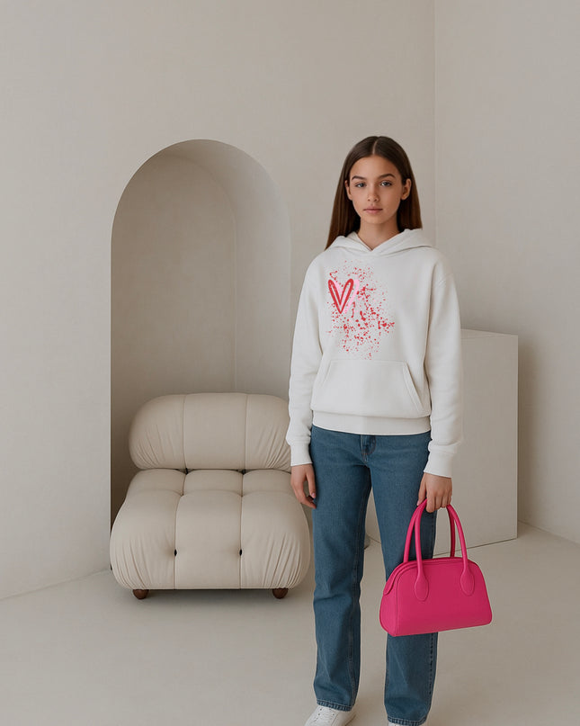 Pink/Red Heart Printed Hoodie