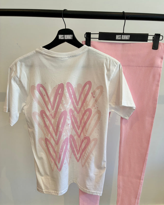 Pink Heart Printed Legging Set