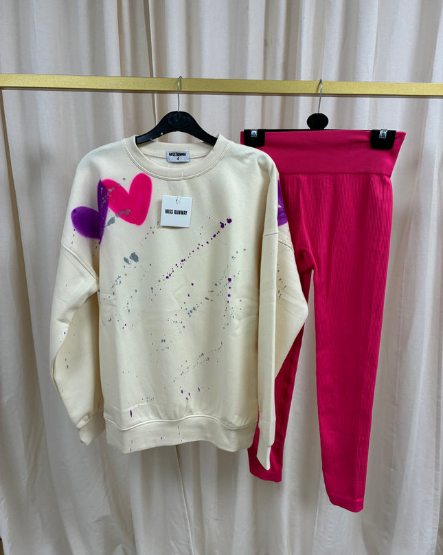 Purple/Hot Pink Heart Sweatshirt Legging Set Adults