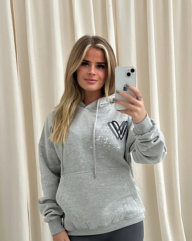 Dark Grey Heart Printed Hoodie Adults