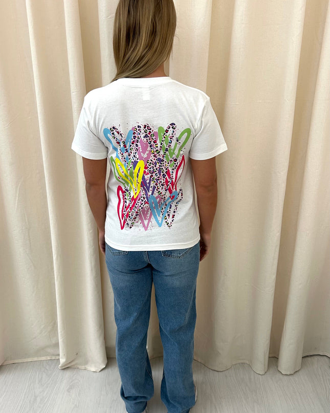 Multicoloured Leopard Print Heart Printed T-shirt Adult