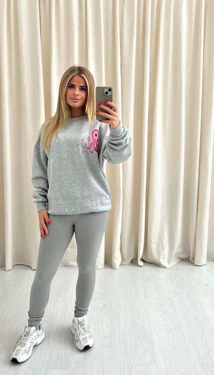 Pink Evil Eye, Peace, Heart Graffiti Sweatshirt Legging Set Grey