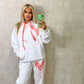 Coral Heart Sprayed White Ribbon Hooded Tracksuit