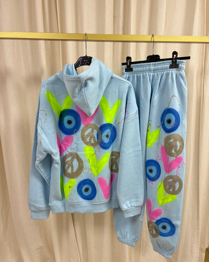 Neon Heart, Gold Peace, Evil Eye Spray Painted Hooded Tracksuit Kids