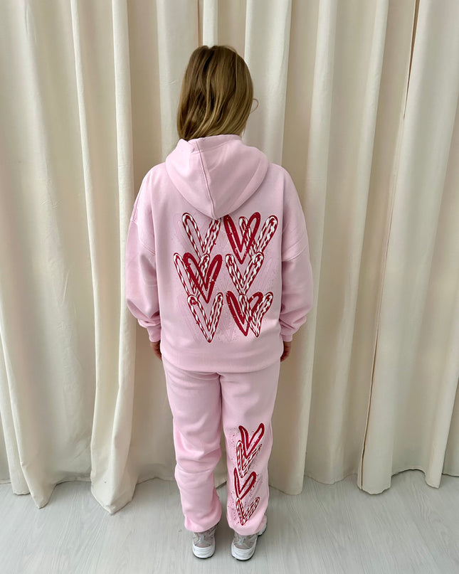 Pink/Red Candy Cane Heart Graffiti Hooded Tracksuit Pink