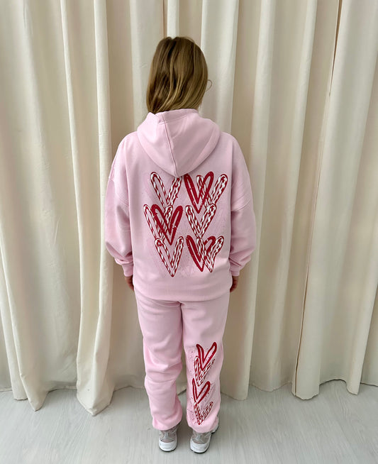 Pink/Red Candy Cane Heart Graffiti Hooded Tracksuit Pink