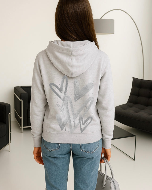 Grey Scatter Hearts Printed Hoodie