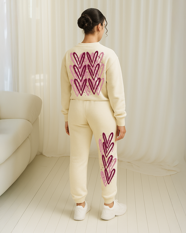 Burgundy Hearts Printed Sweatshirt Tracksuit Kids