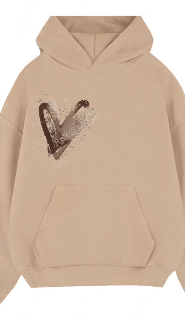 Brown Scatter Heart Printed Hoodie – image 8