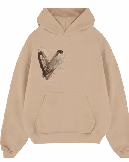 Brown Scatter Heart Printed  Hoodie Kids