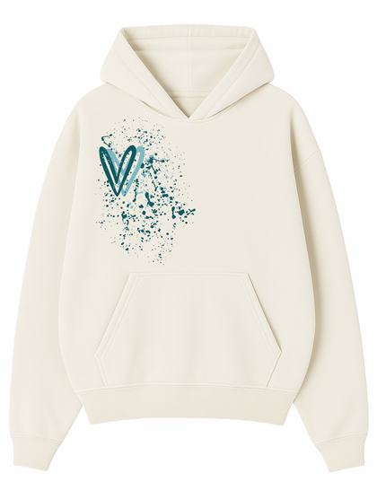 Teal Heart Printed Hoodie Kids