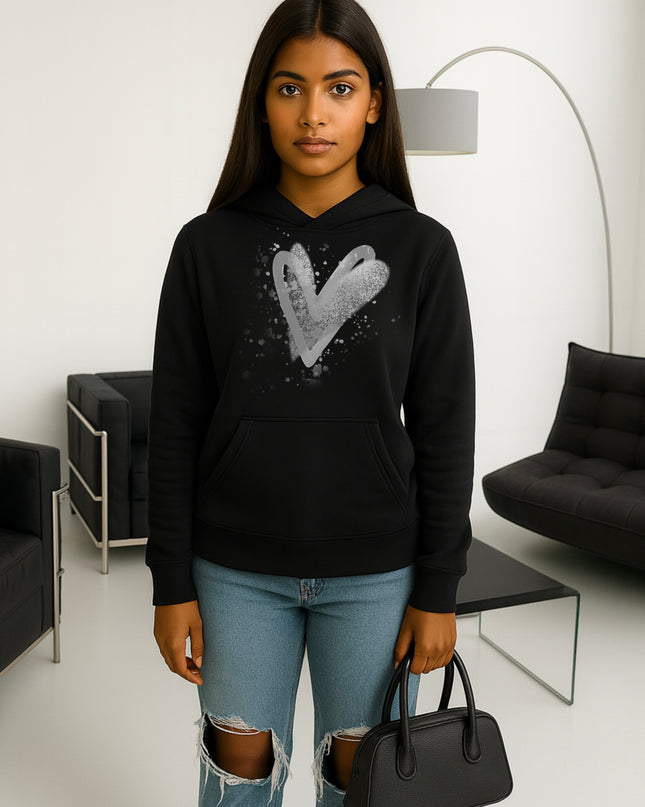 Grey Scatter Hearts Printed Hoodie