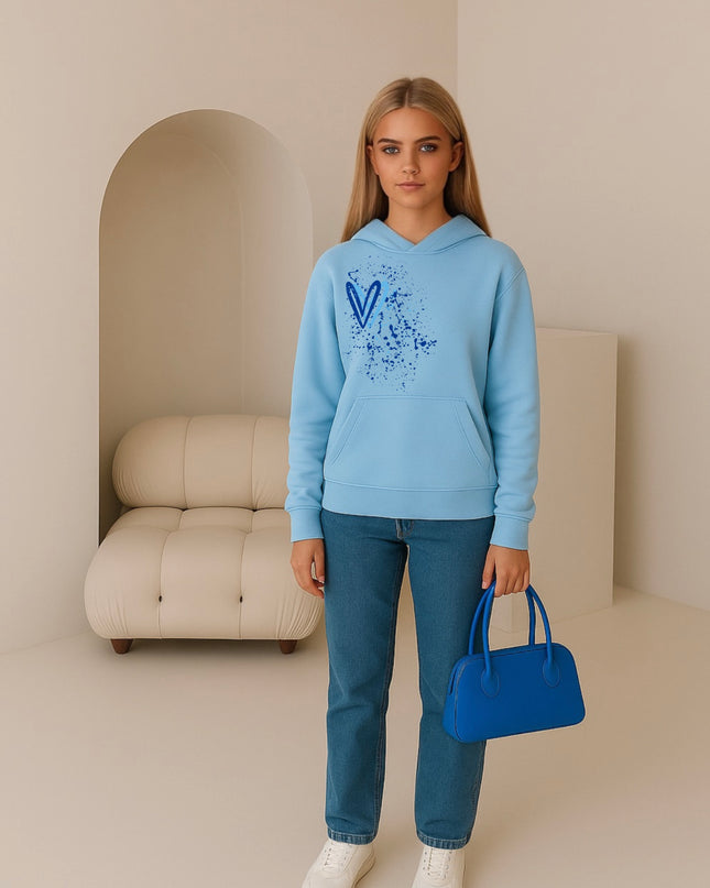 Royal Blue Heart Printed Hoodie