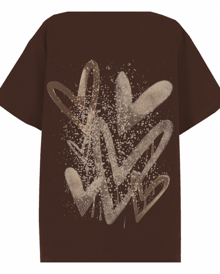 Brown Scatter Heart Printed T-shirt Kids