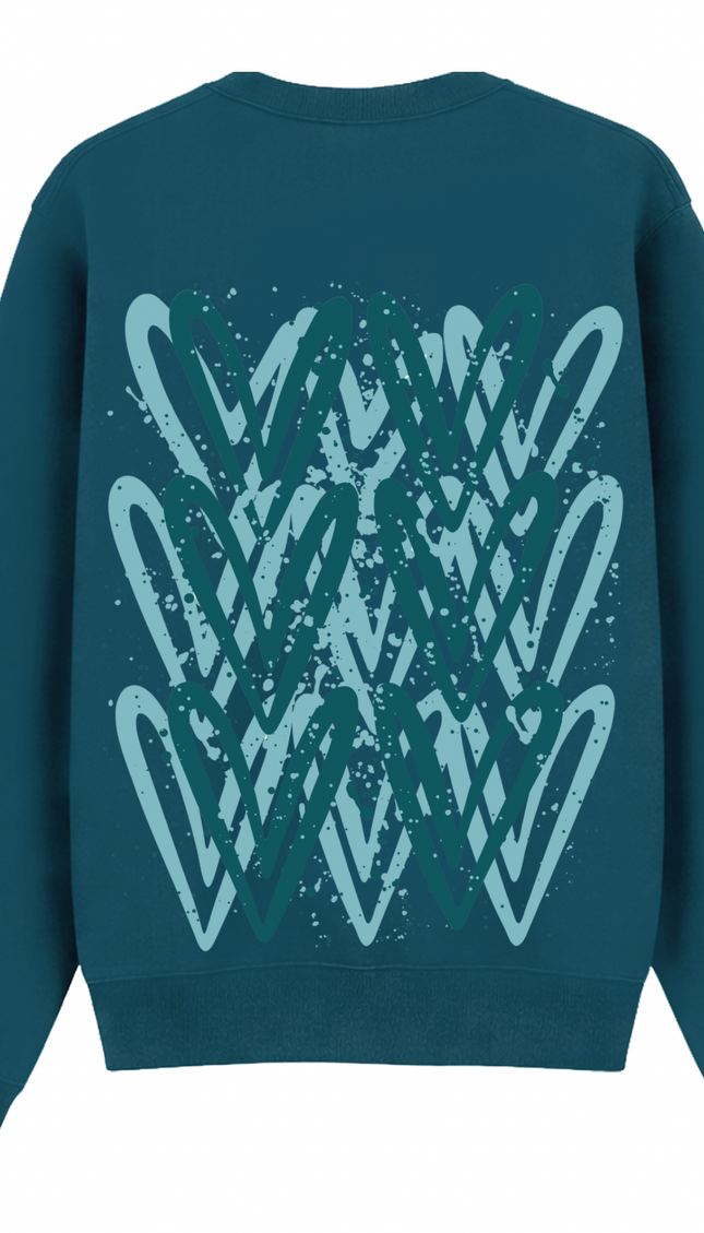 Teal graffiti heart sweatshirt with spray paint effect print – women's sweatshirt by Miss Runway